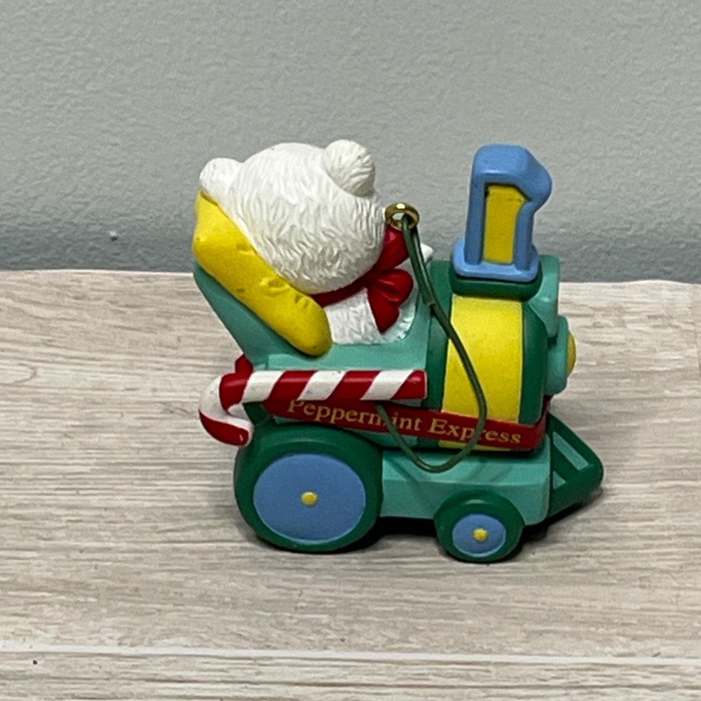 Hallmark 1999 Baby's 1st Christmas Peppermint Express Ornament Bear Train - Picture 5 of 8